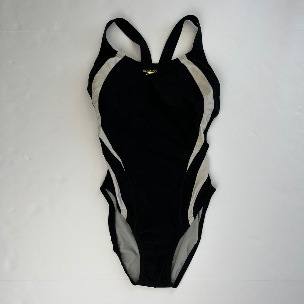 Speedo Womens Black White Hydro Bra One Piece Swimsuit 7723950 Size 8 - Picture 9 of 11